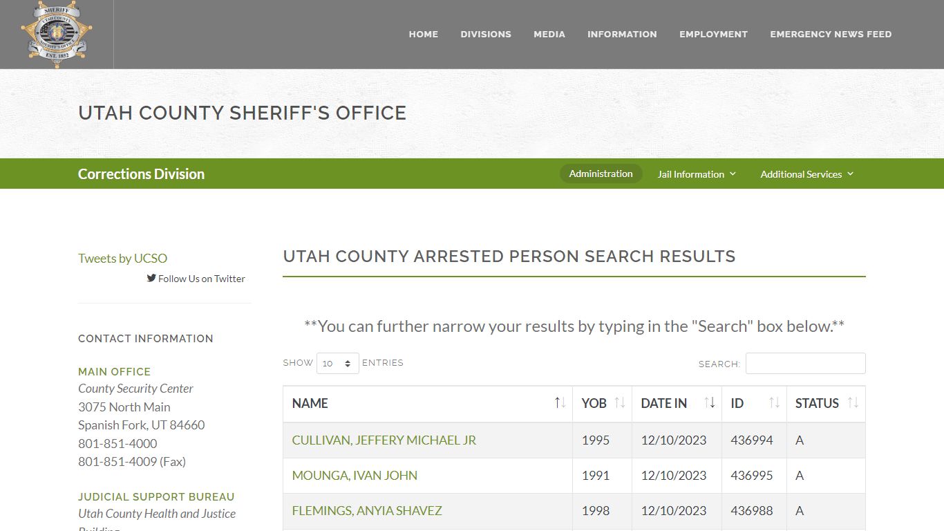Utah County Sheriff's Office Inmate Search